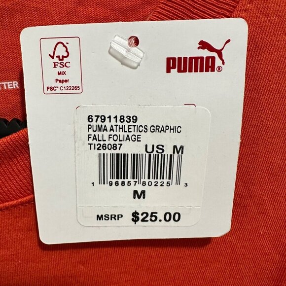 Puma Mens‎ Size M Fall Foliage Orange Graphic Crew Neck Short Sleeve T-Shirt NWT - Picture 8 of 12